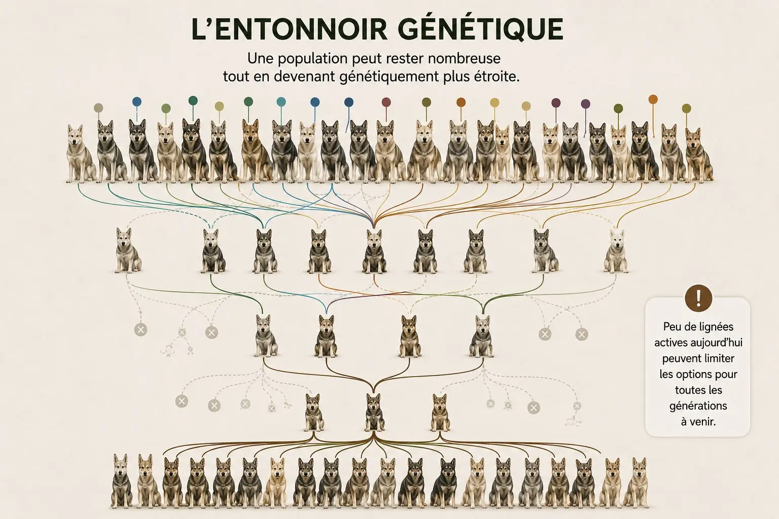 Diversité génétique chez le chien : l’entonnoir d’une population nombreuse mais génétiquement étroite