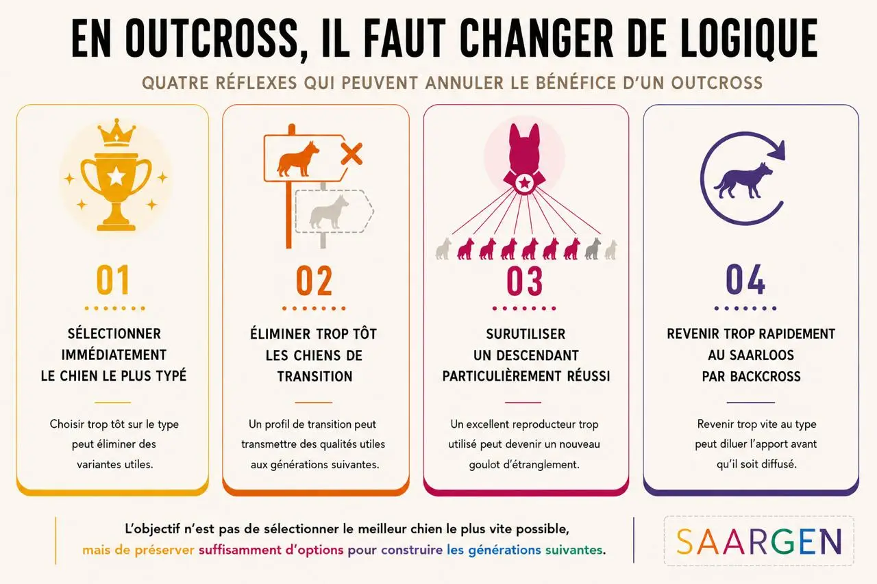 Dans un programme outcross chez le chien de race, il faut changer de logiciel et ne pas appliquer la même sélection que dans le pur race.