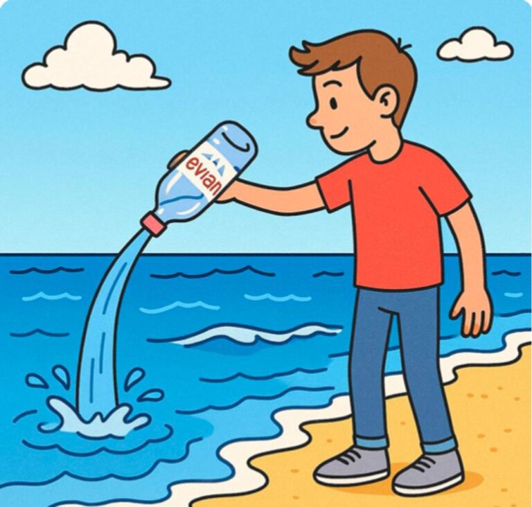 Vouloir déssaler l'eau de la mer avec une bouteille d'eau douce.